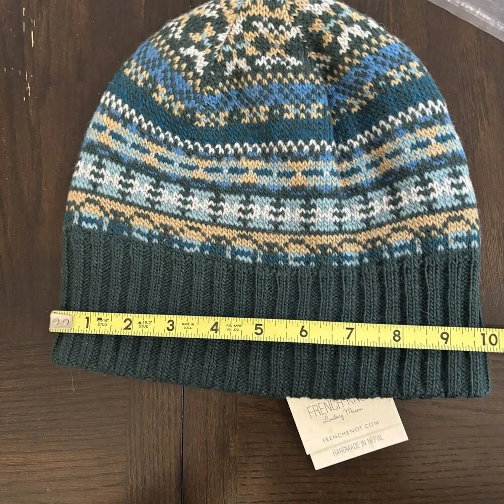 French Knot Shetland Brim Men’s Snow Hat Hand Made In Nepal Wool Blend Isle NWT